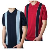 View Item Art Gallery 60's Retro Mod Racing Stripe 3 Button S/S Knit Polo Shirt